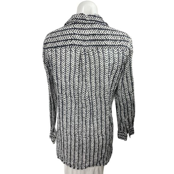 J. Crew Black White Chevron Striped Button Down Long Sleeve Tunic Blouse Top XS - Picture 2 of 4